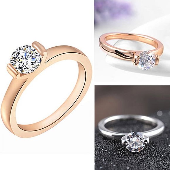 Simulated Diamond Solitaire Ring - Rose Gold - Picture 2 of 4